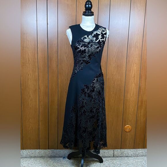 Oscar De La Renta Marbled Carnation Guipure Lace Inset Midi Dress size 0 - Picture 6 of 16